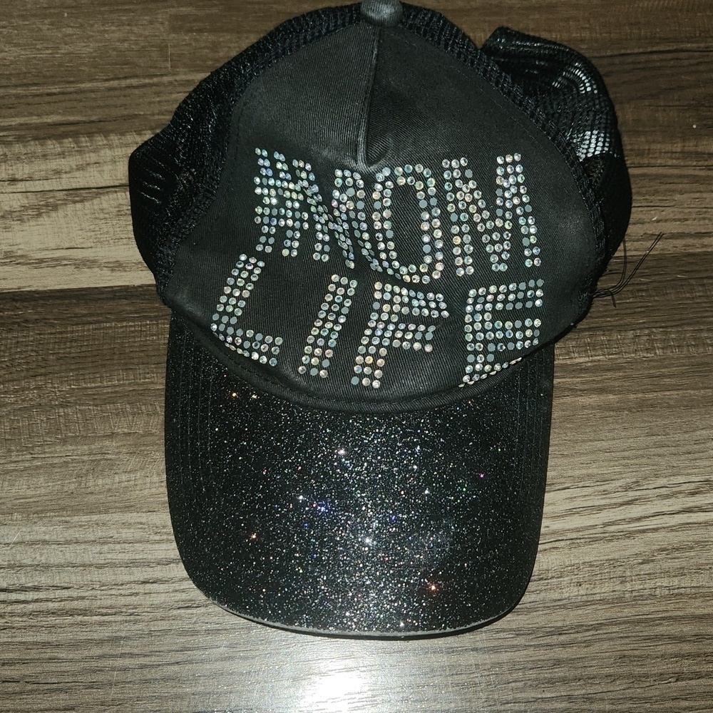 MOM Life Black and Silver Rhinestone Baseball Cap